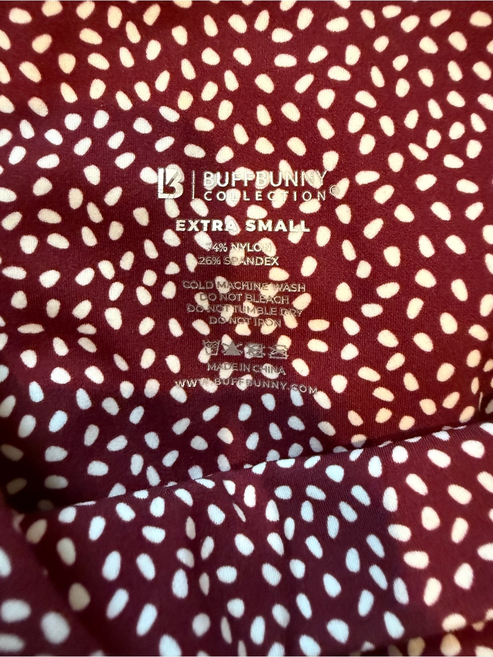 BuffBunny Maroon Active Legging with White Teardrop Print